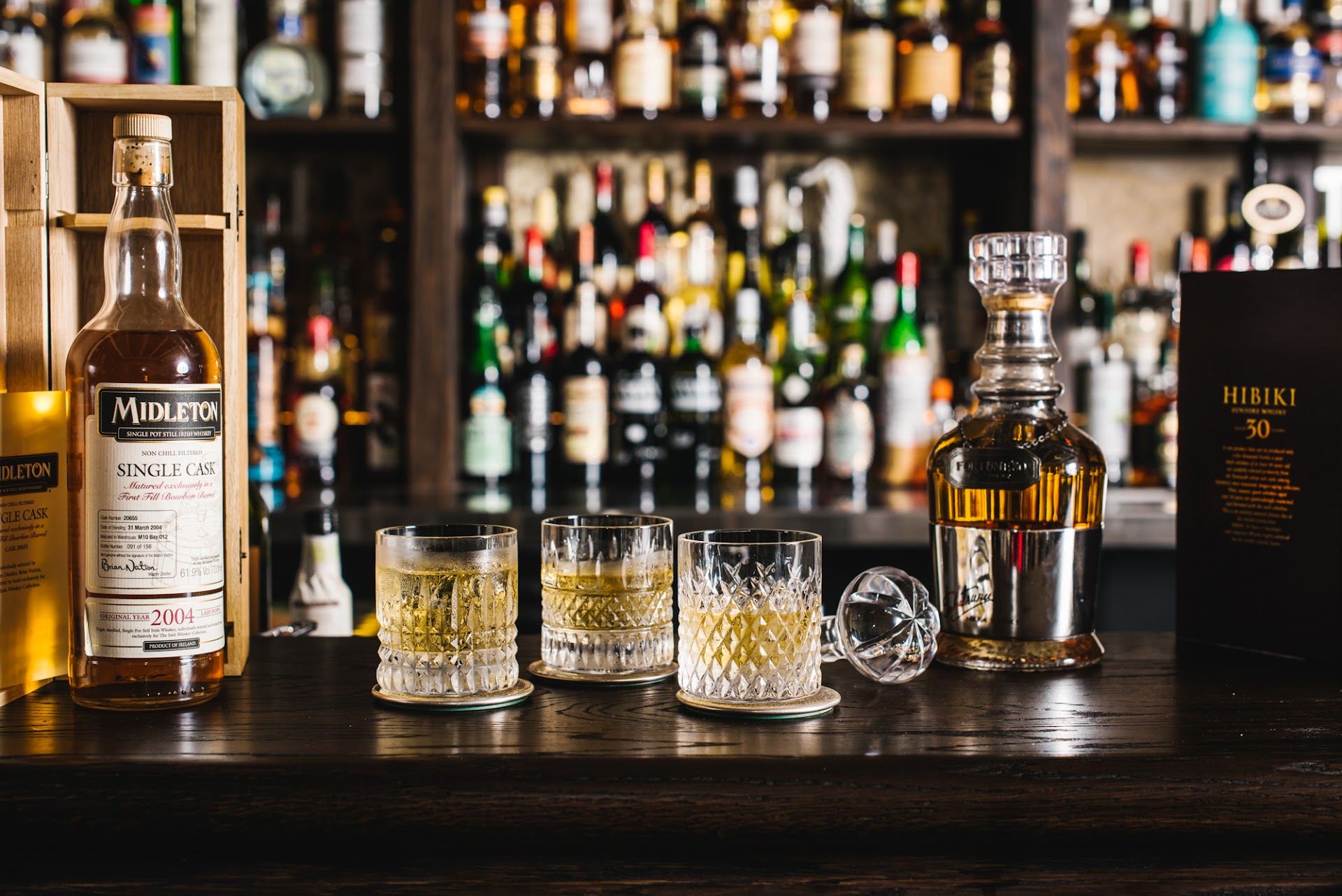 Whisky bottles lined across The Doss House bar